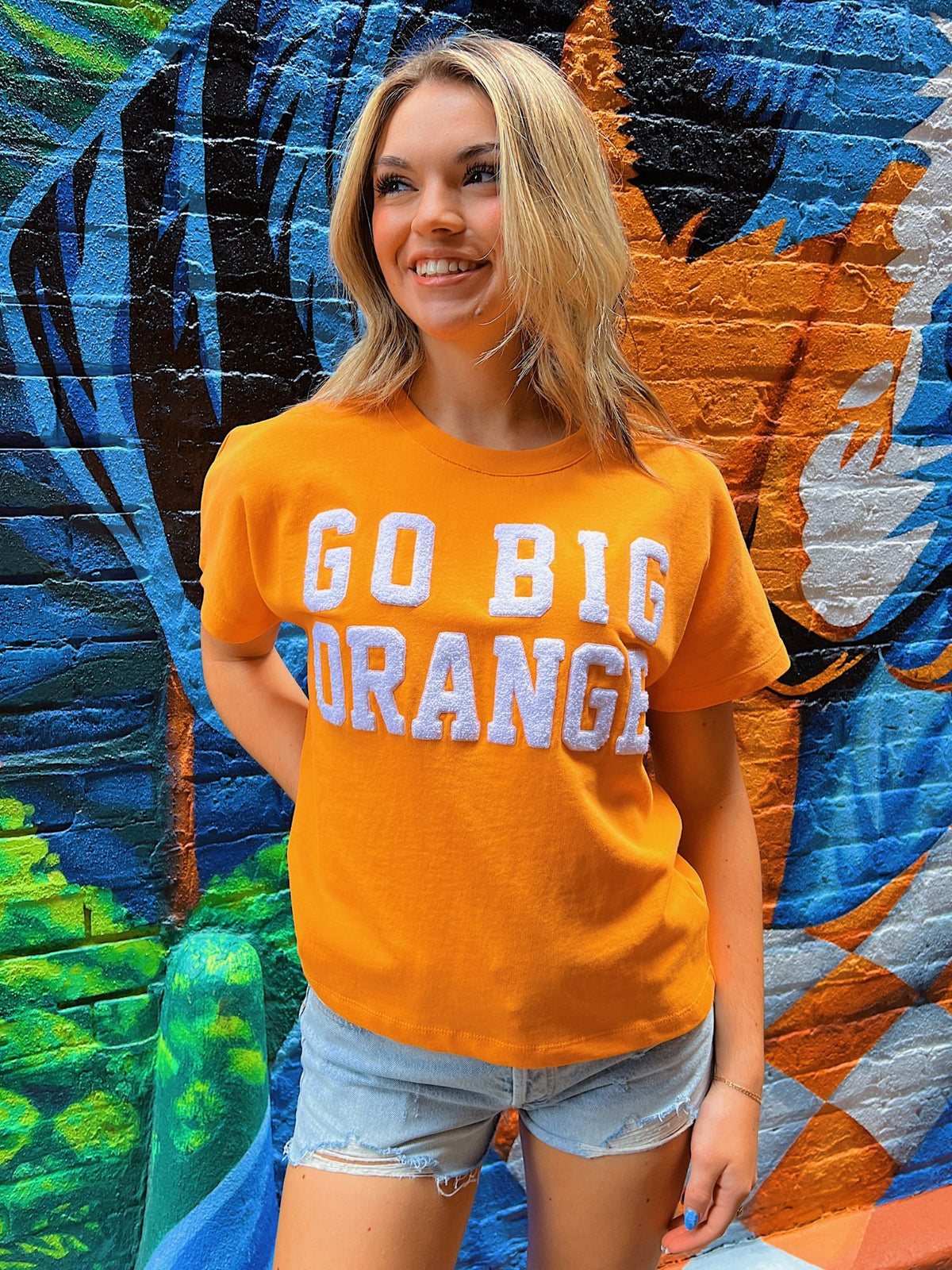 GBO Boxy Chenille Shirt in orange and white