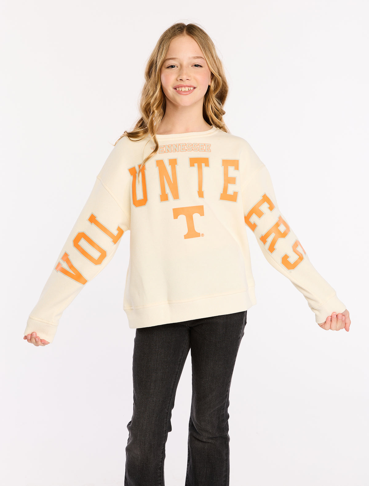 Stewart Simmons girls Tennessee Classic Boxy Crewneck in white orange