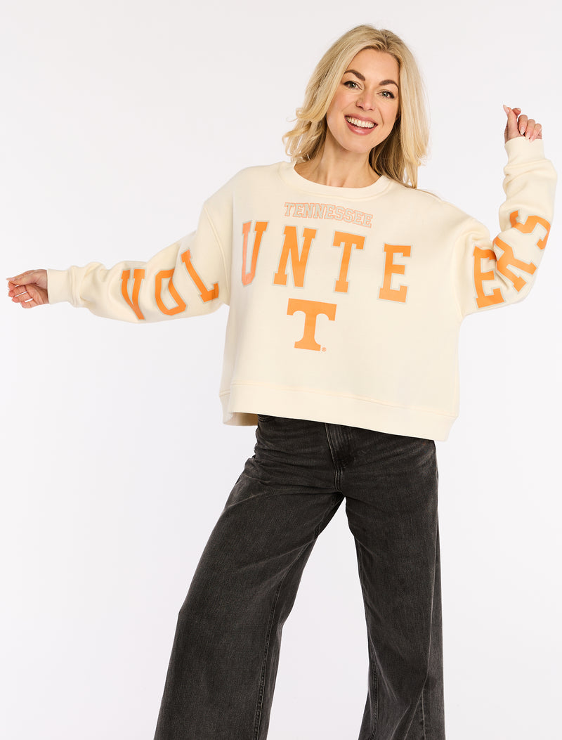 stewart simmons Tennessee Classic Boxy Crewneck in off white orange
