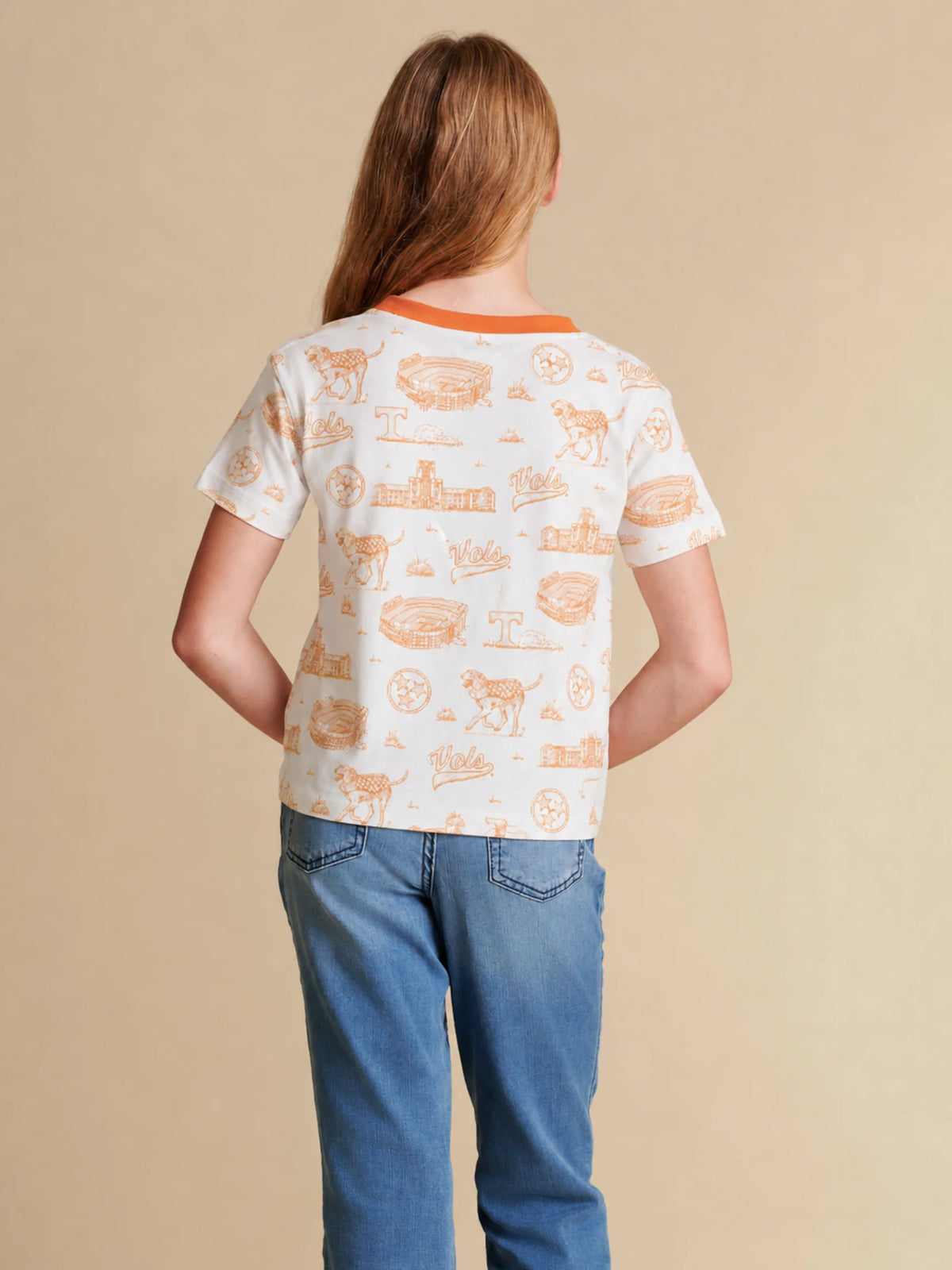 stewart simmons Tennessee Girls Team Toile Embroidered Tee  in white orange 