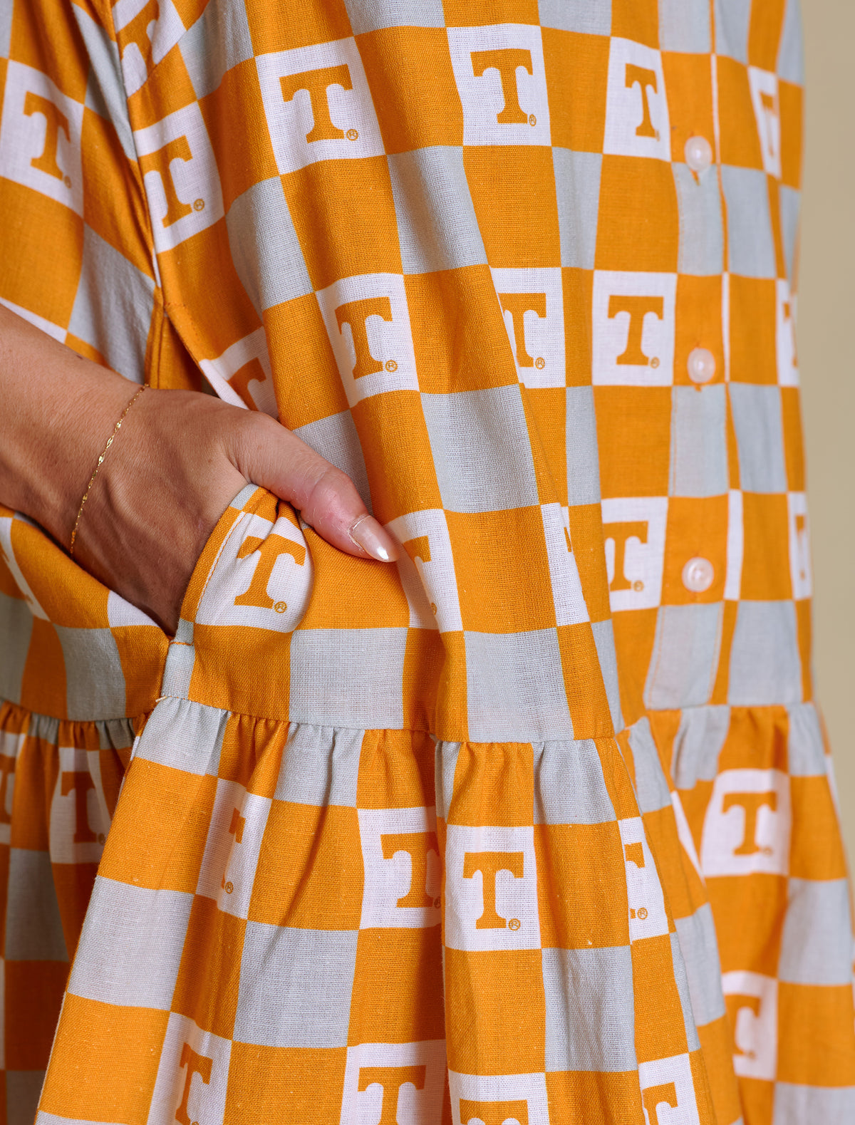 stewart simmons Tennessee Go Gingham Ruffle Dress in orange multi
