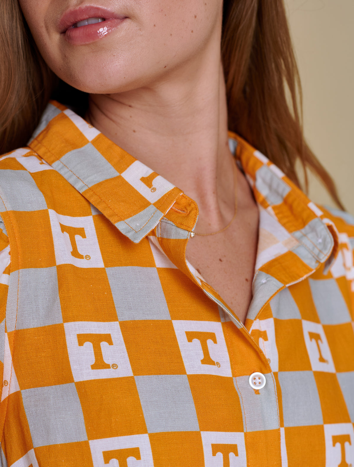 stewart simmons Tennessee Go Gingham Ruffle Dress in orange multi