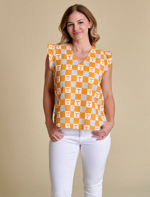 Tennessee Go Gingham Ruffle Tank