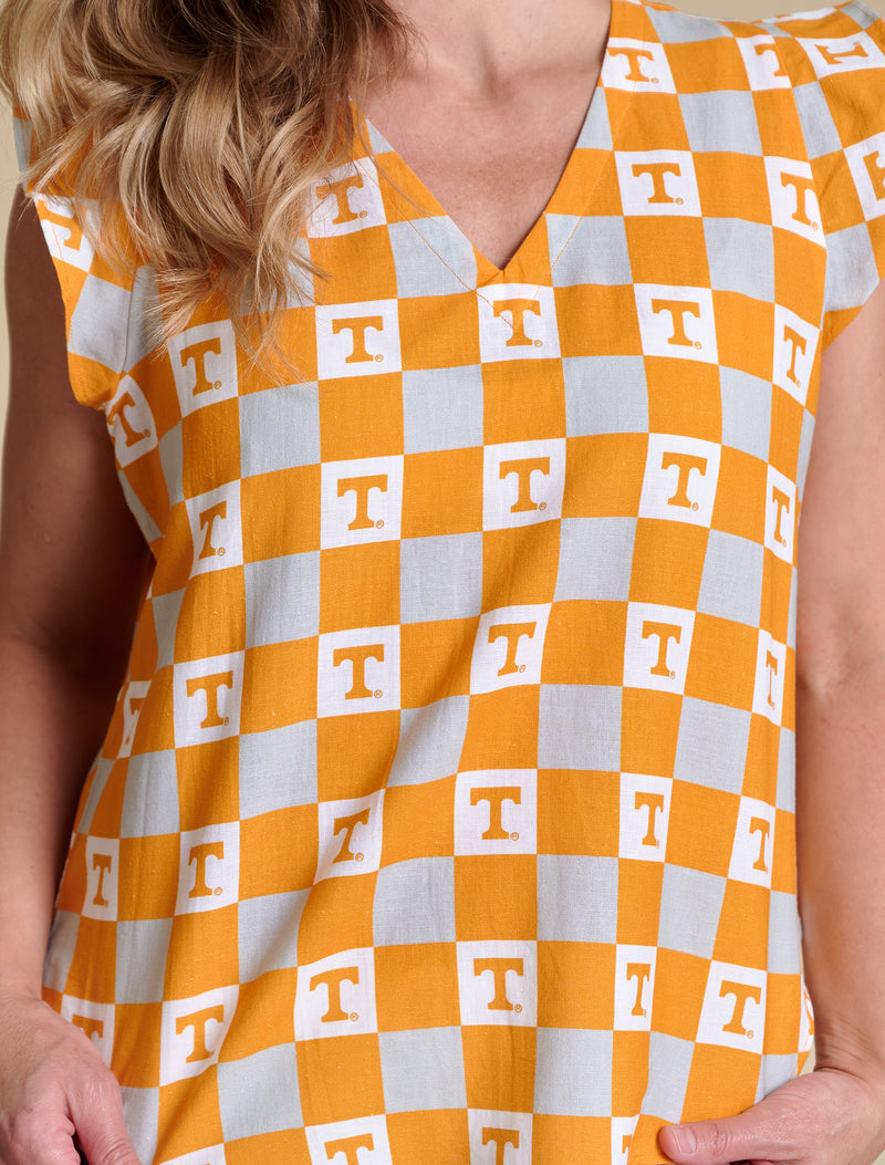 stewart simmons Tennessee Go Gingham Ruffle Tank in orange multi 