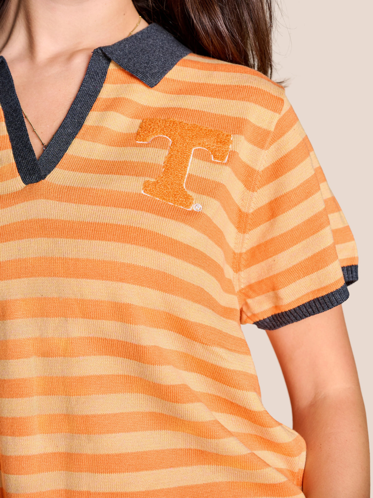 stuart simmons Tennessee The Spirit Stripe Collard Sweater orange