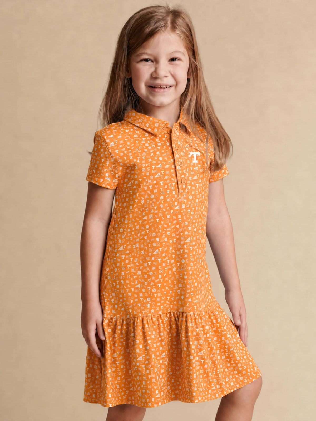 Stuart Simmons Tennessee The Girls League Pleated Polo Dress Orange