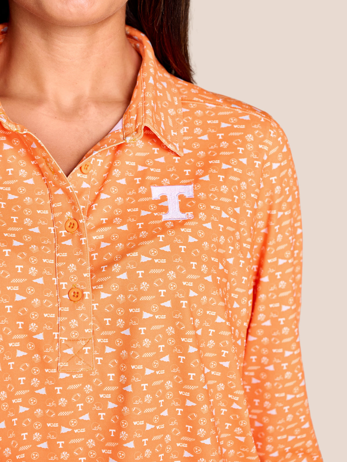 Stuart SImmons Tennessee The League Long Sleeve Polo Orange and White