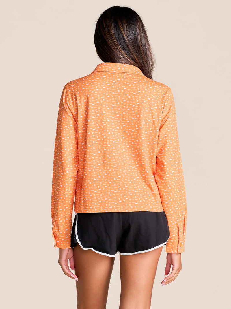 Stuart SImmons Tennessee The League Long Sleeve Polo Orange and White
