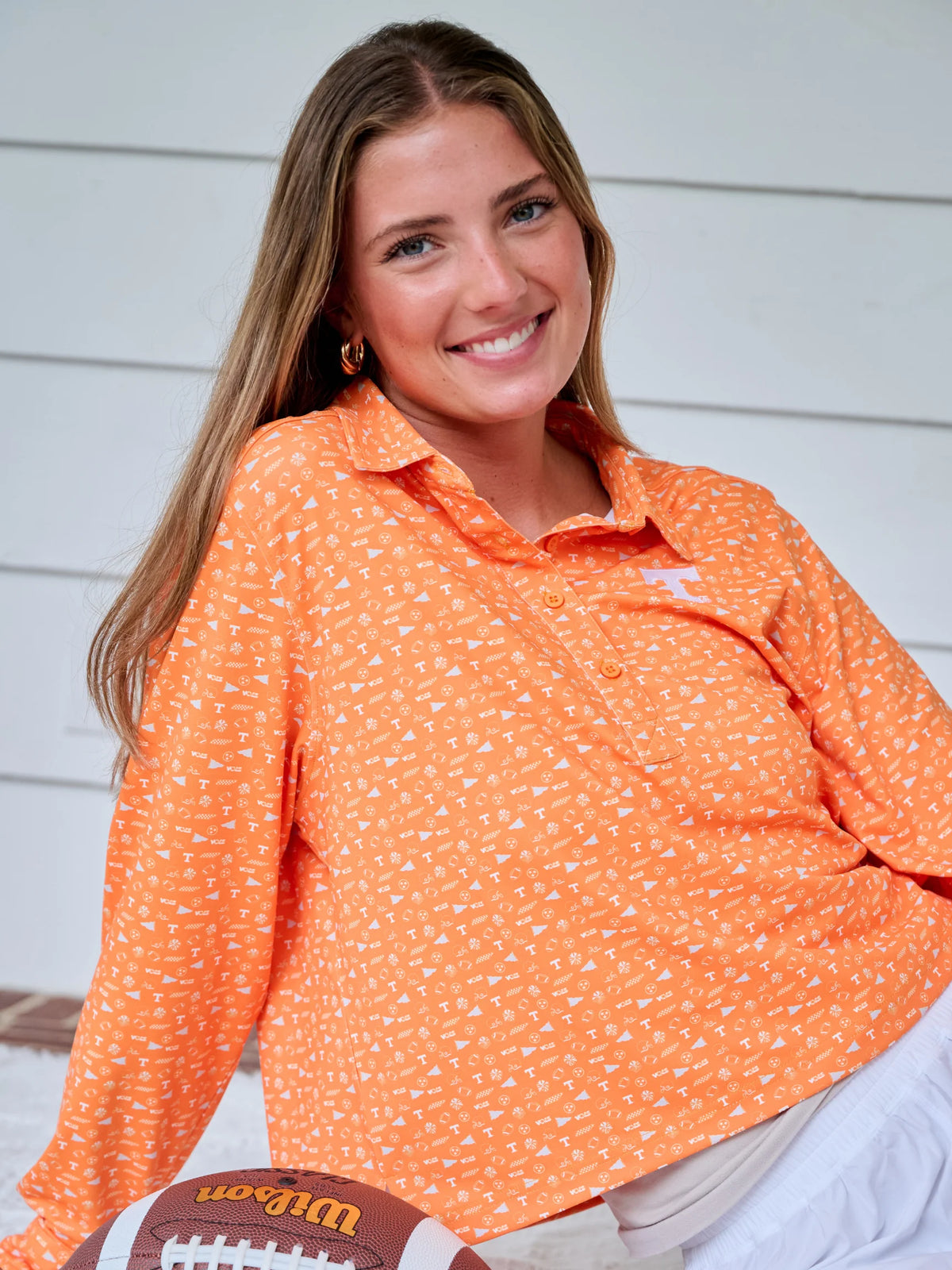 Stuart SImmons Tennessee The League Long Sleeve Polo Orange and White