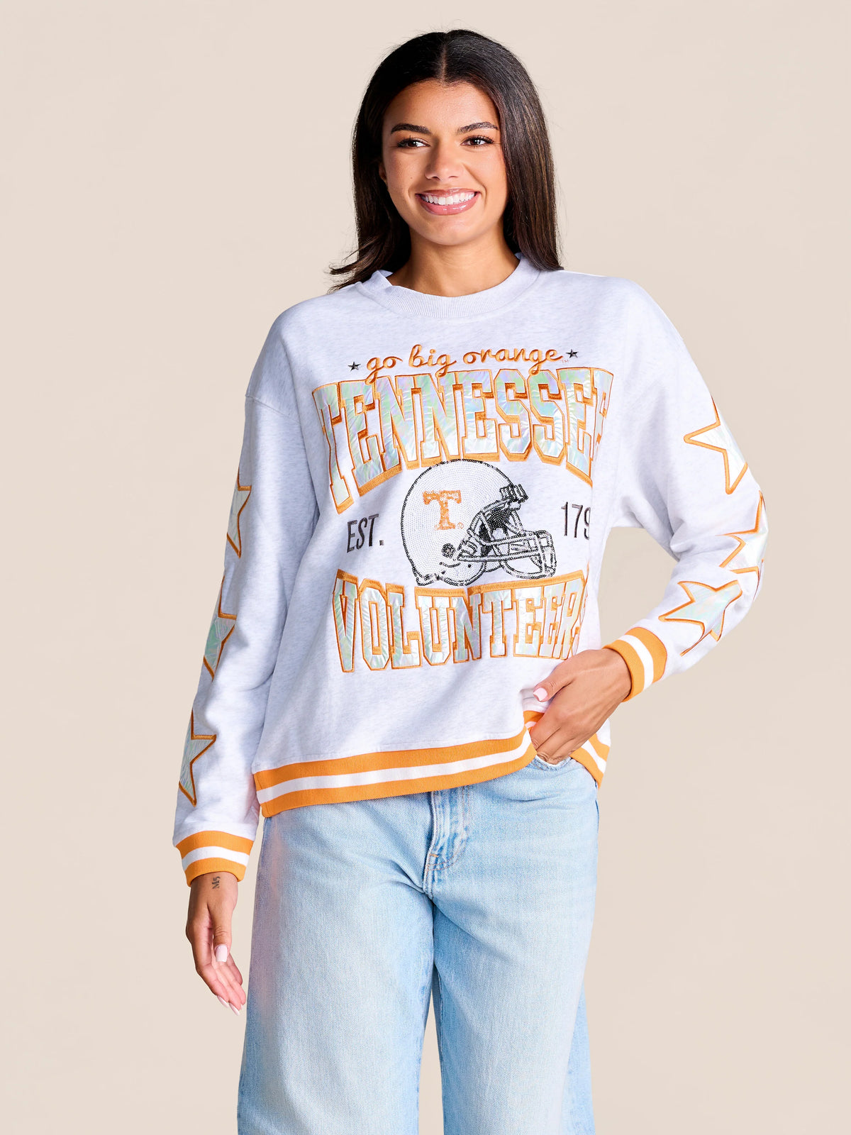 stewart simmons Tennessee Hometeam Heathered Crewneck  white orange 