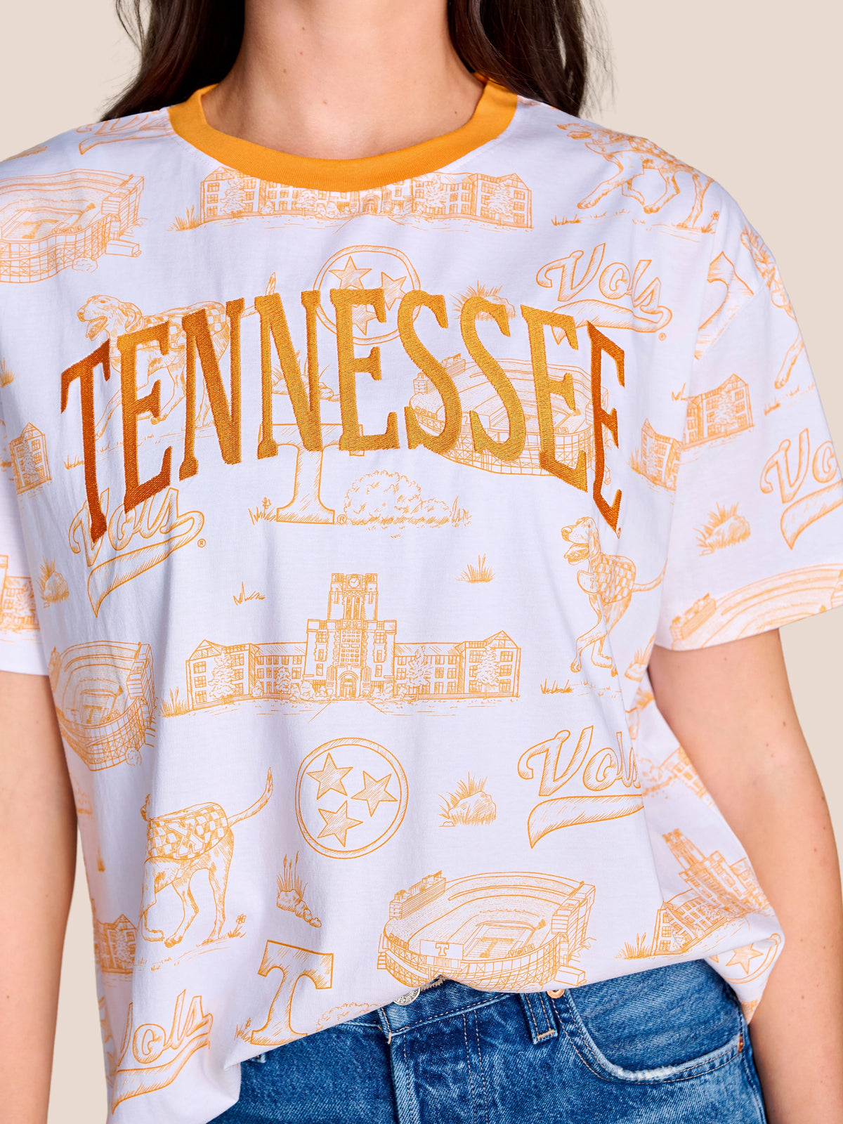 stuart simmons Tennessee Team Toile Embroidered Tee white