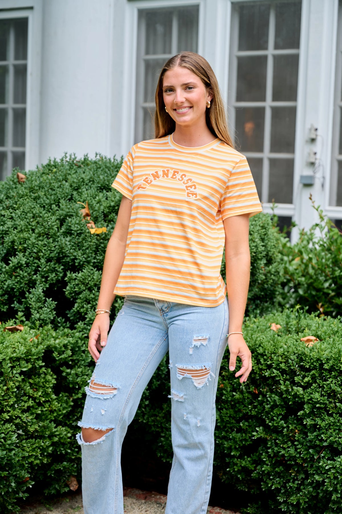 stuart simmons Tennessee Weekend Stripe Tee orange and white