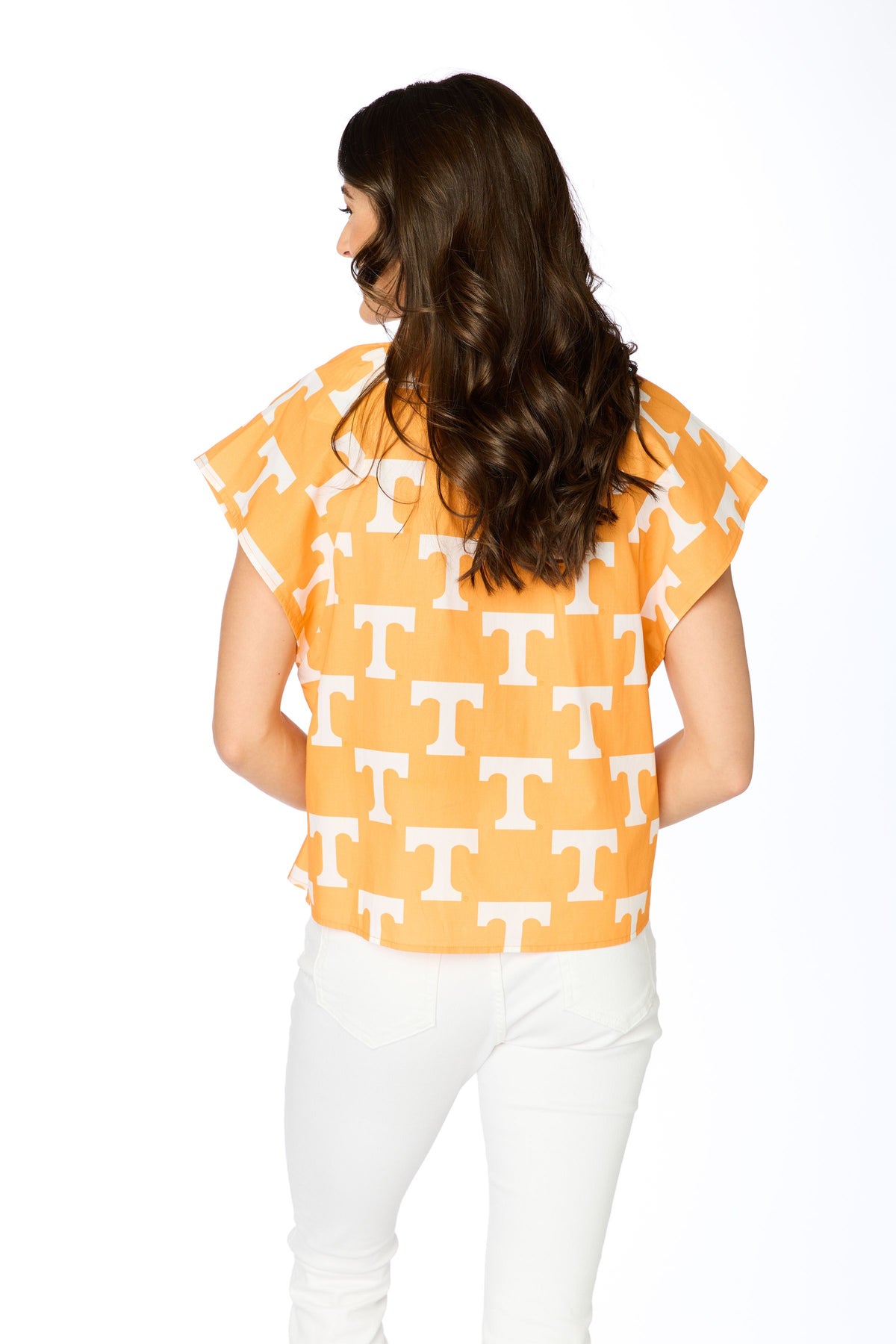 stewart simmons tn power t poplin blouse in orange-back