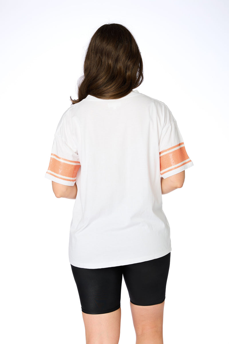 stewart simmons tn vols sequin grand tee in white and orange-back