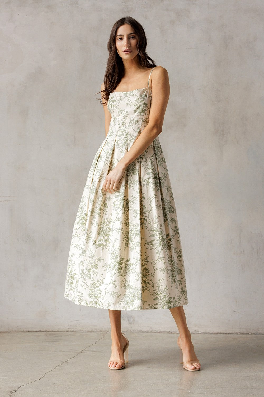 Storia Floral Sleeveless Midi Dress Cream Green Floral