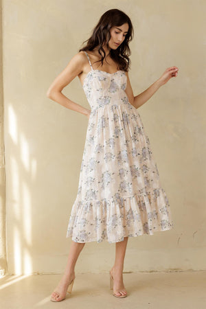 Storia Printed Bustier Midi Dress Blush Pink Lavender