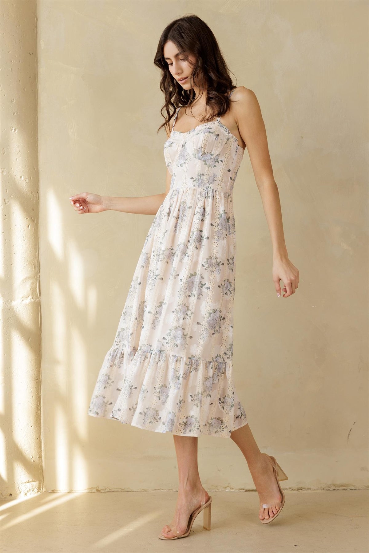Storia Printed Bustier Midi Dress Blush Pink Lavender
