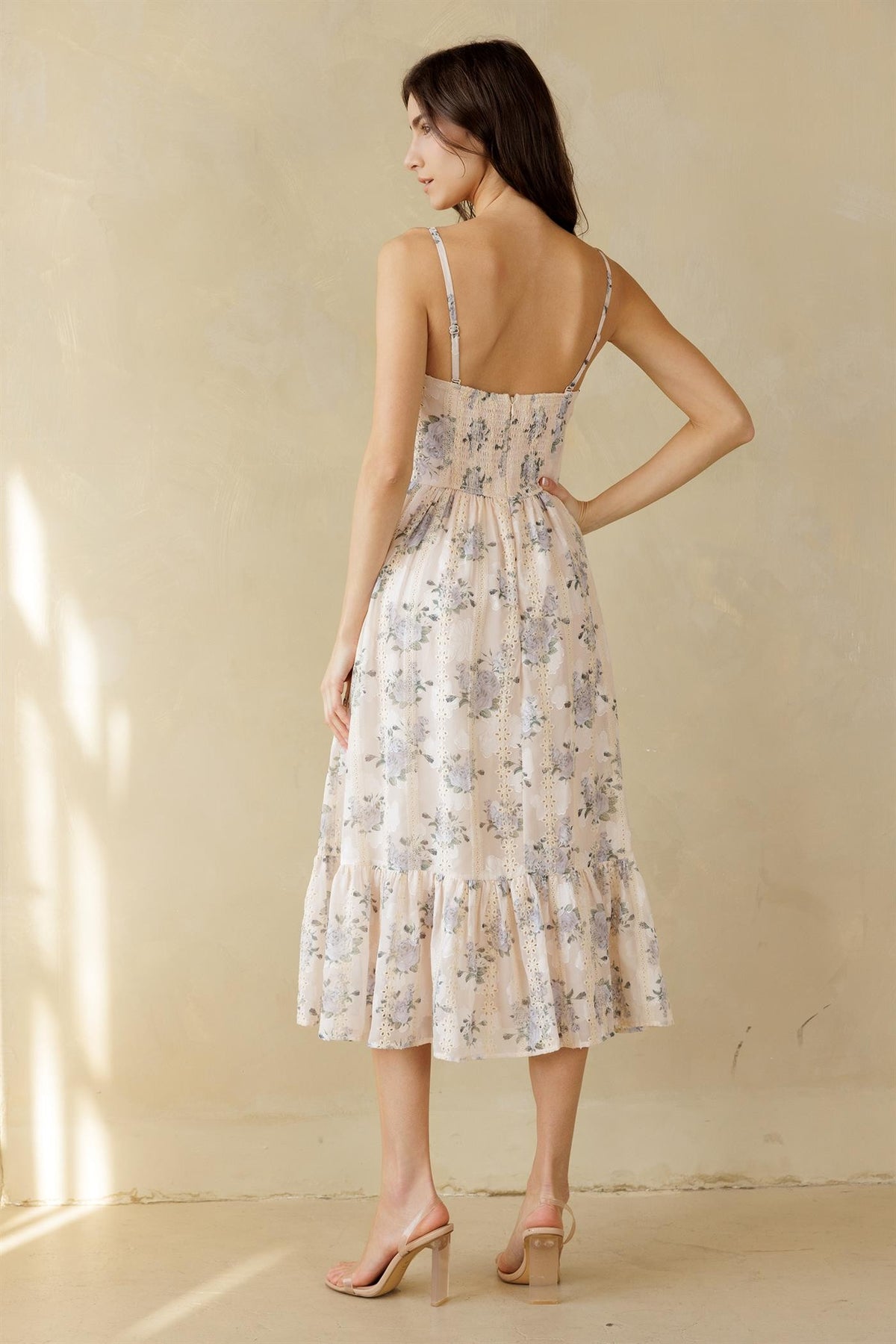 Storia Printed Bustier Midi Dress Blush Pink Lavender