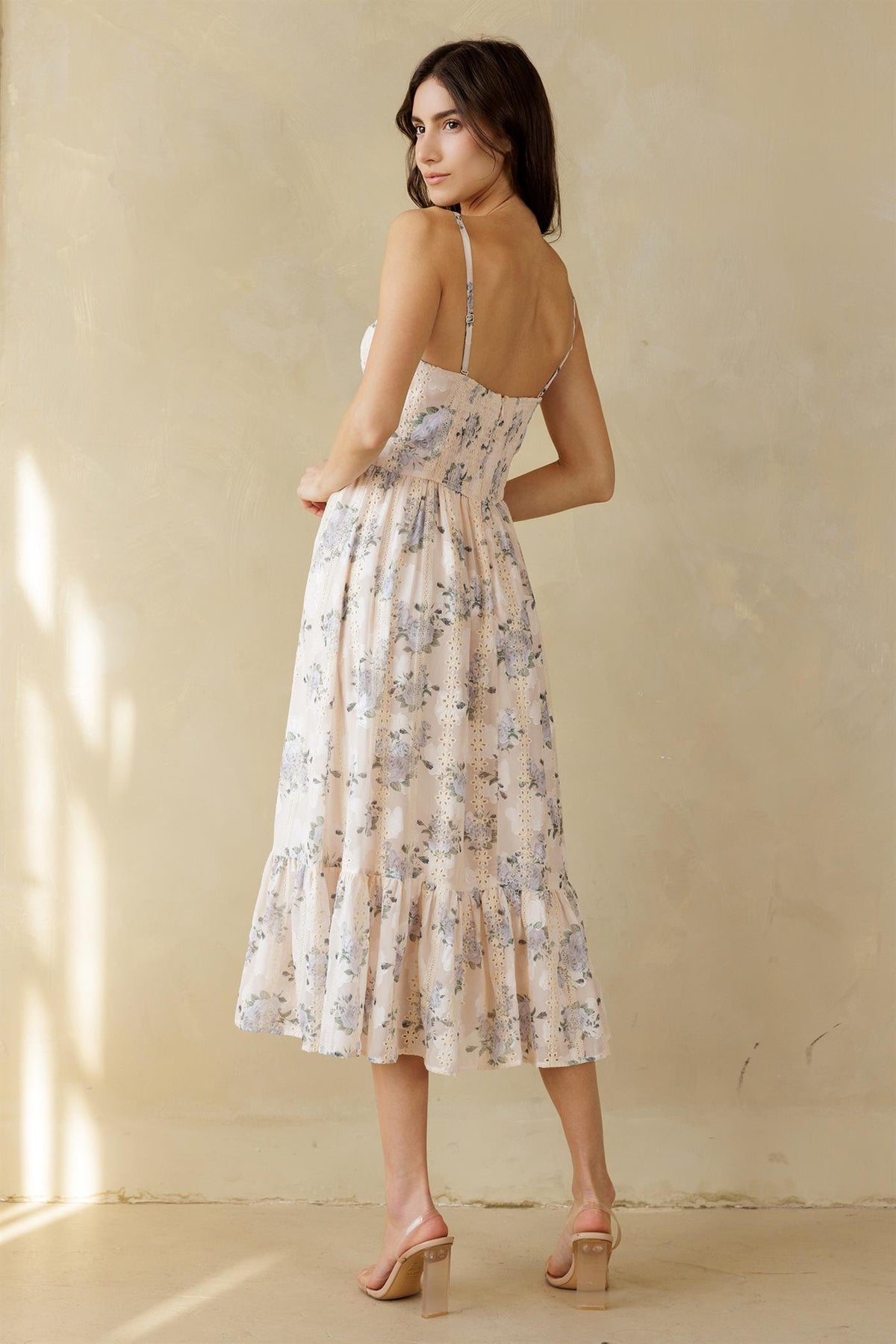 Storia Printed Bustier Midi Dress Blush Pink Lavender