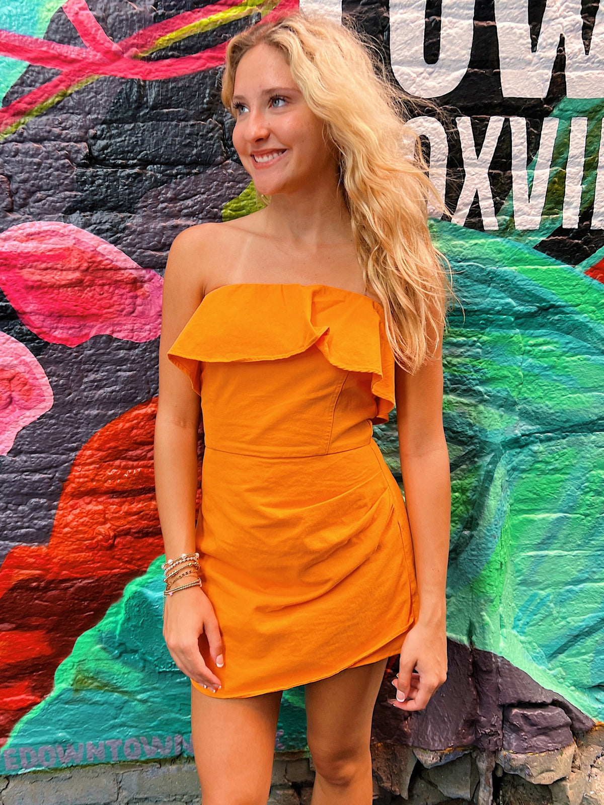 Strapless Denim Ruffle Wrap Romper