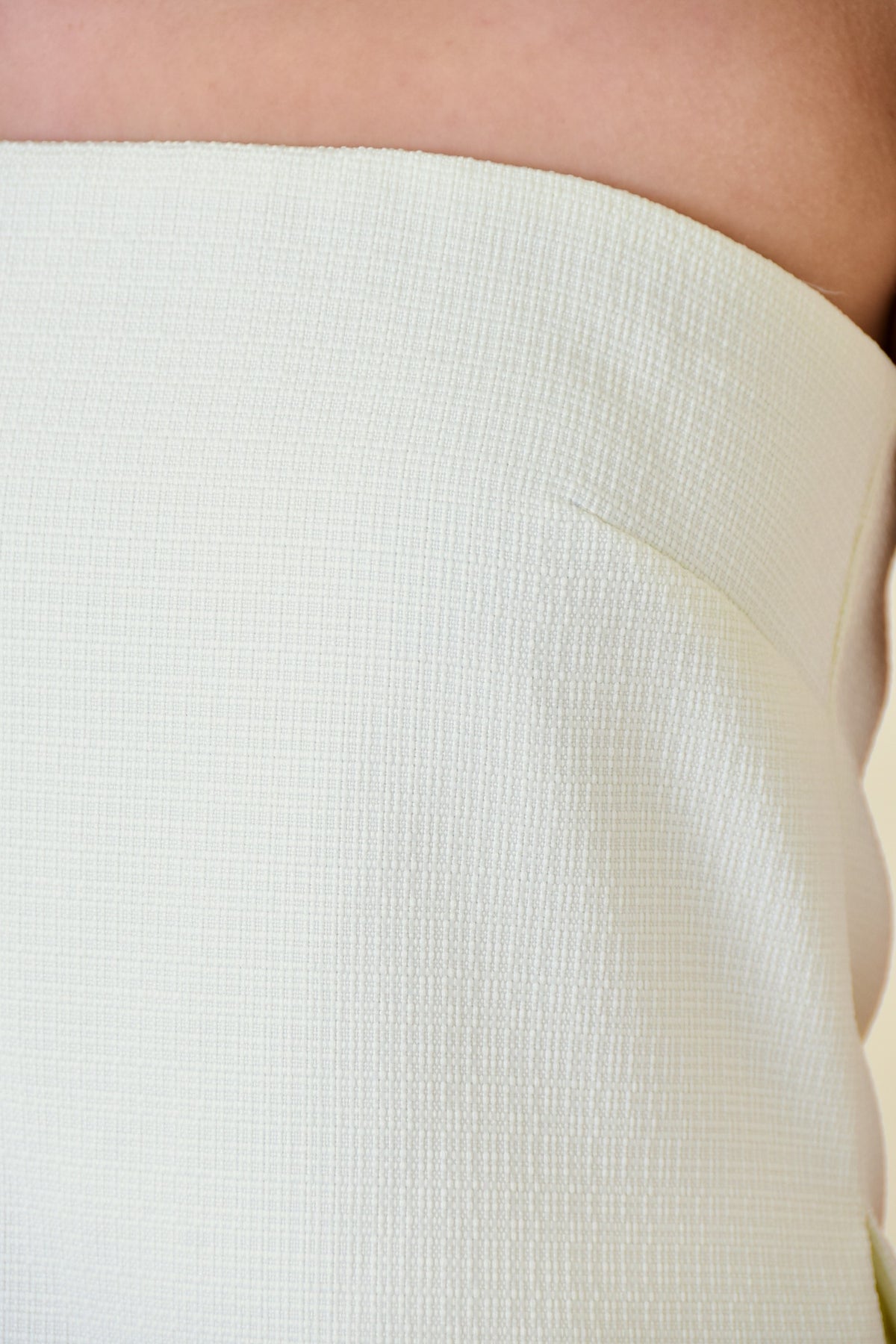 strapless woven side slit top in ivory-detail