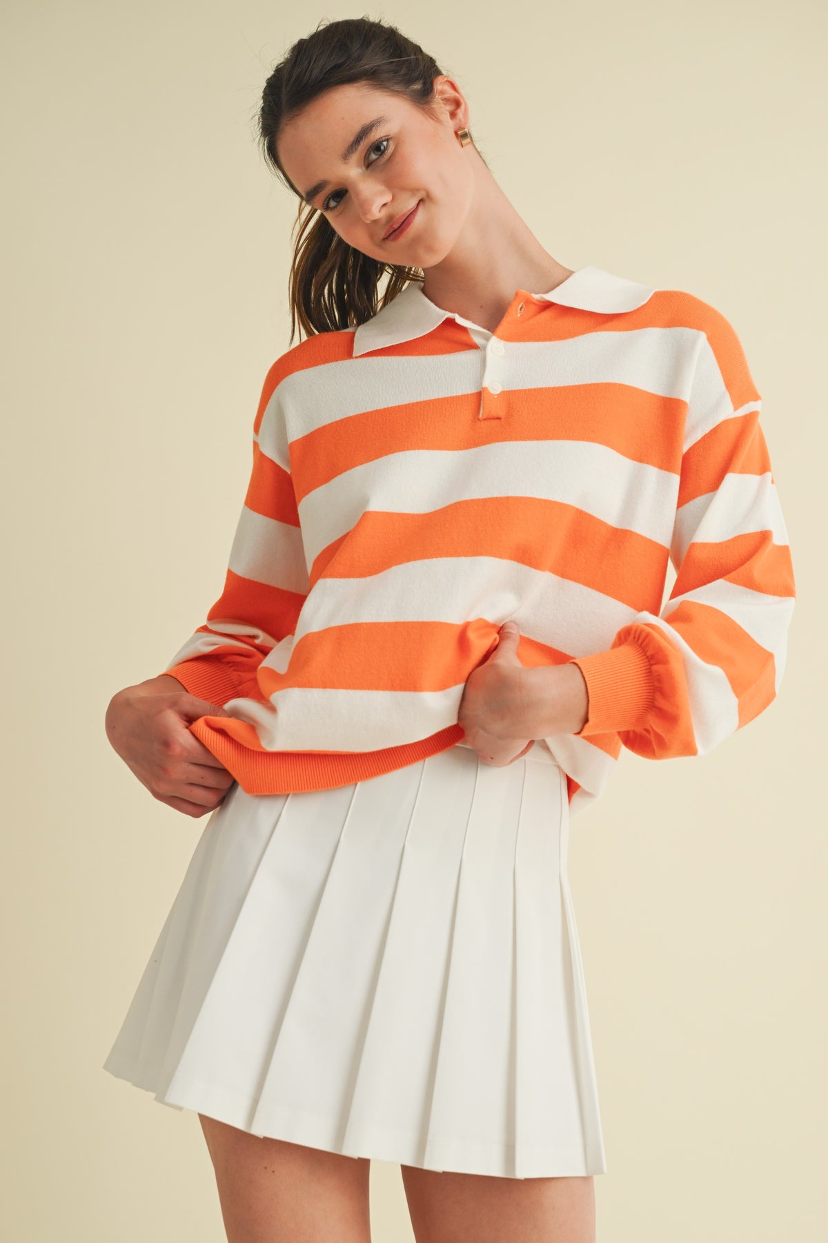 Game Day Striped Victory Collared Top