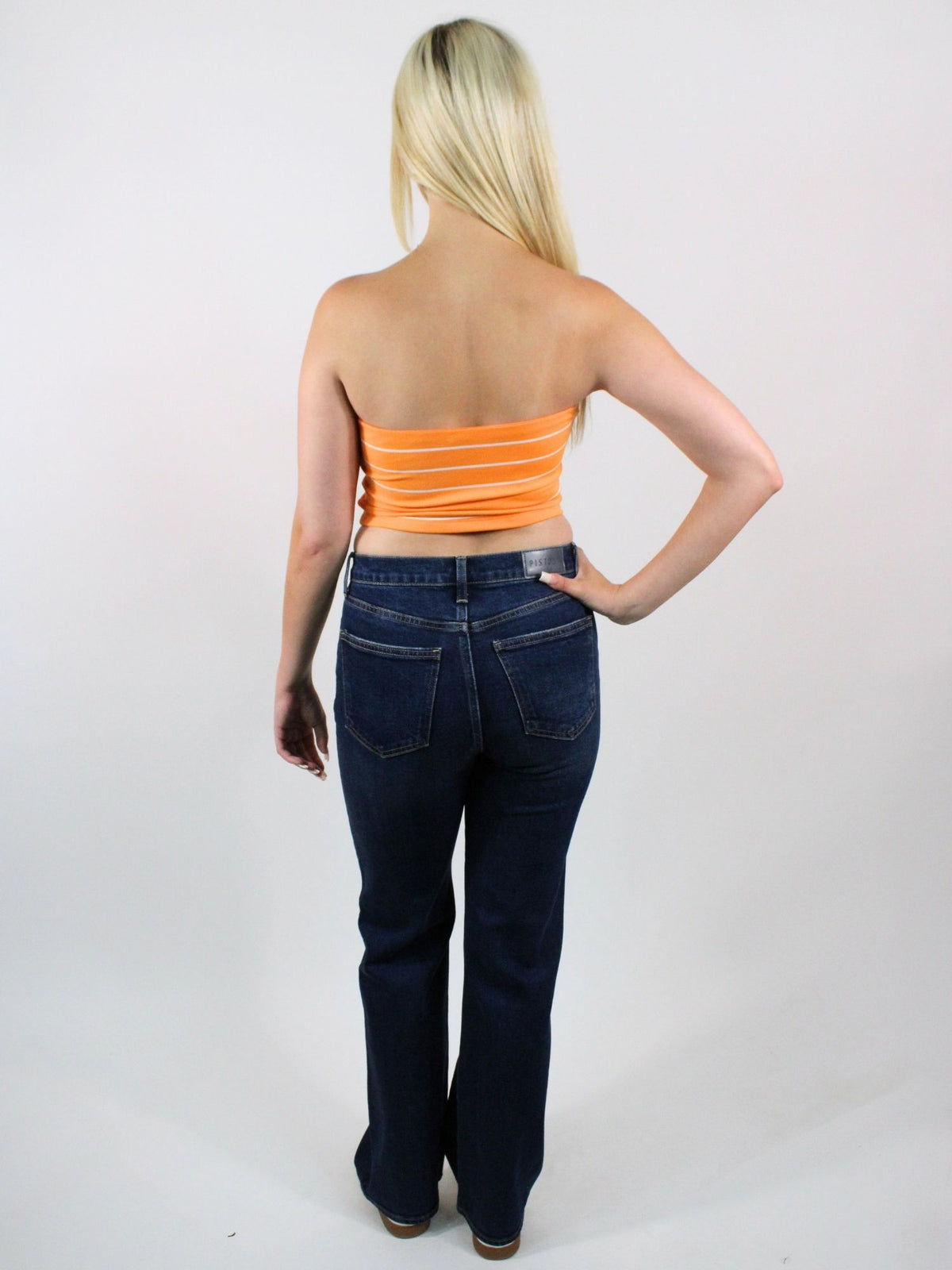 Striped Bow Shape Sweetheart Cropped Tube Top Orange White