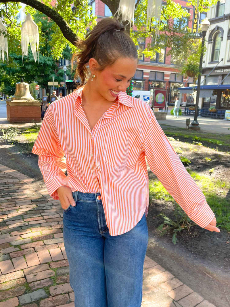 Orange & White Classic Striped Button-Up Shirt