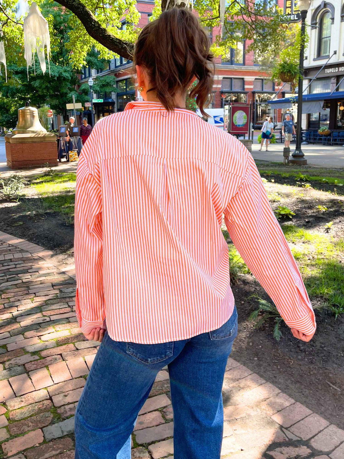 Orange & White Classic Striped Button-Up Shirt