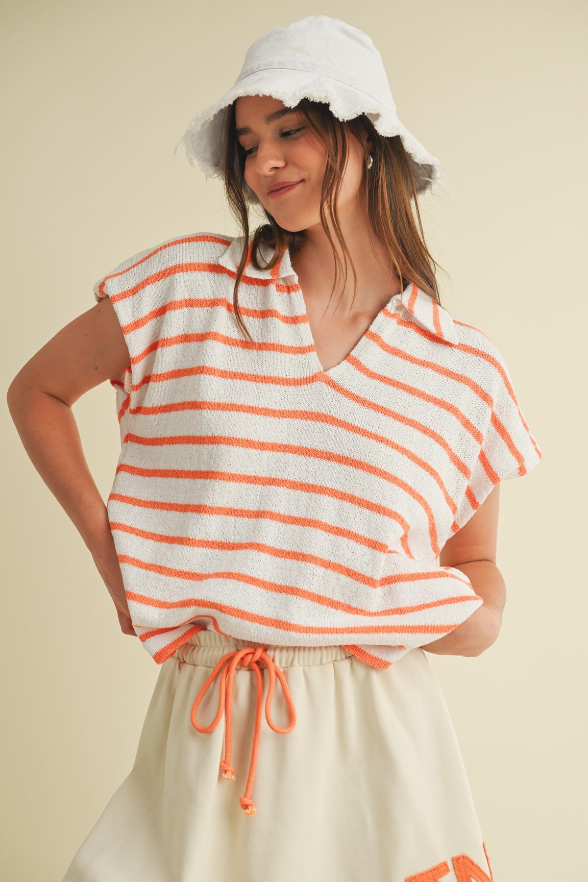 Game Day Striped Collared V-Neck Top