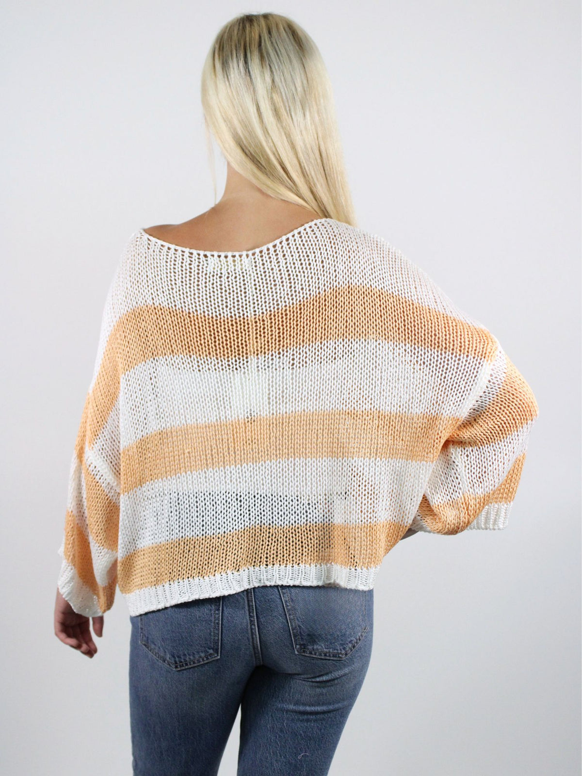 Striped Crew Neck Crochet Top White Salmon