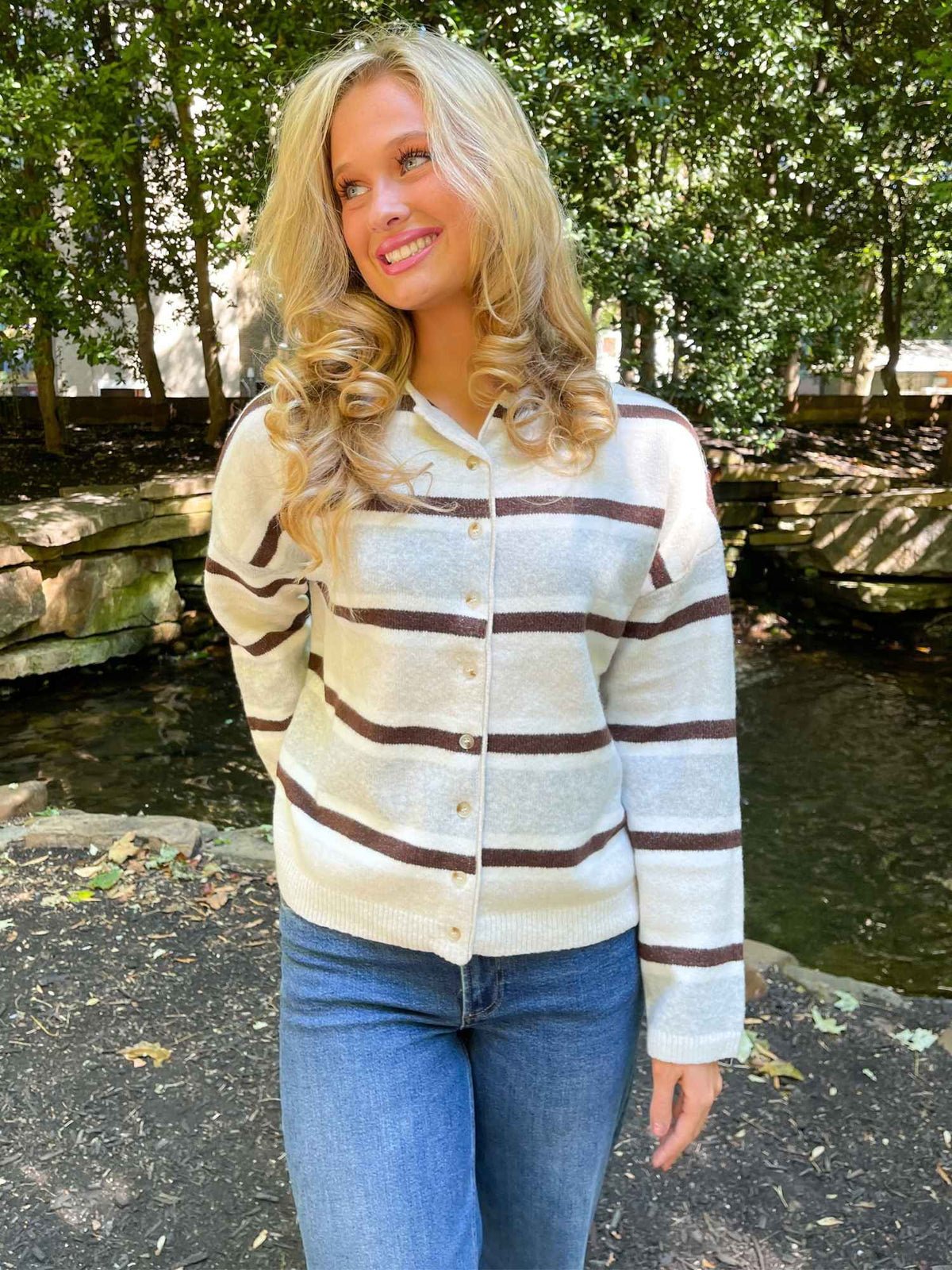 Fireside Striped Button-Front Cardigan Cream