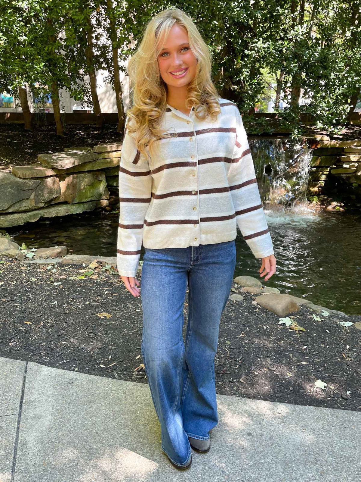 Fireside Striped Button-Front Cardigan Cream