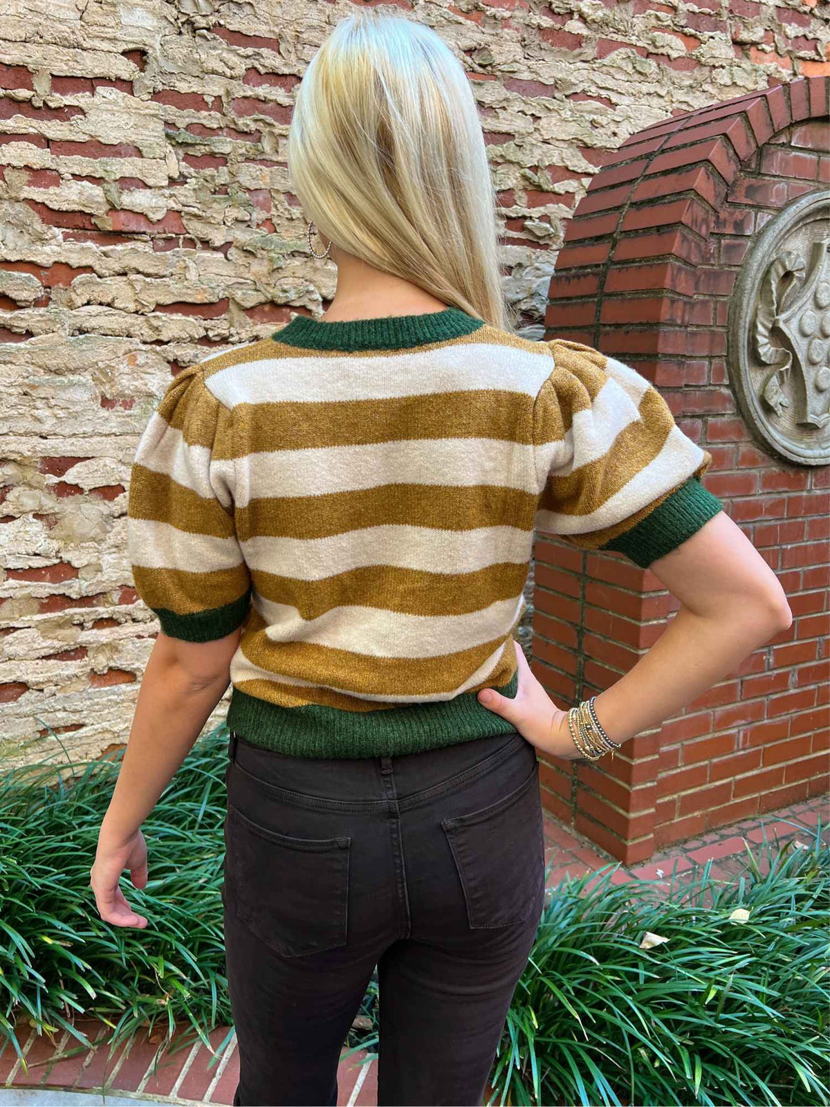 Mint Striped Horse Short Sleeve Cardigan Green