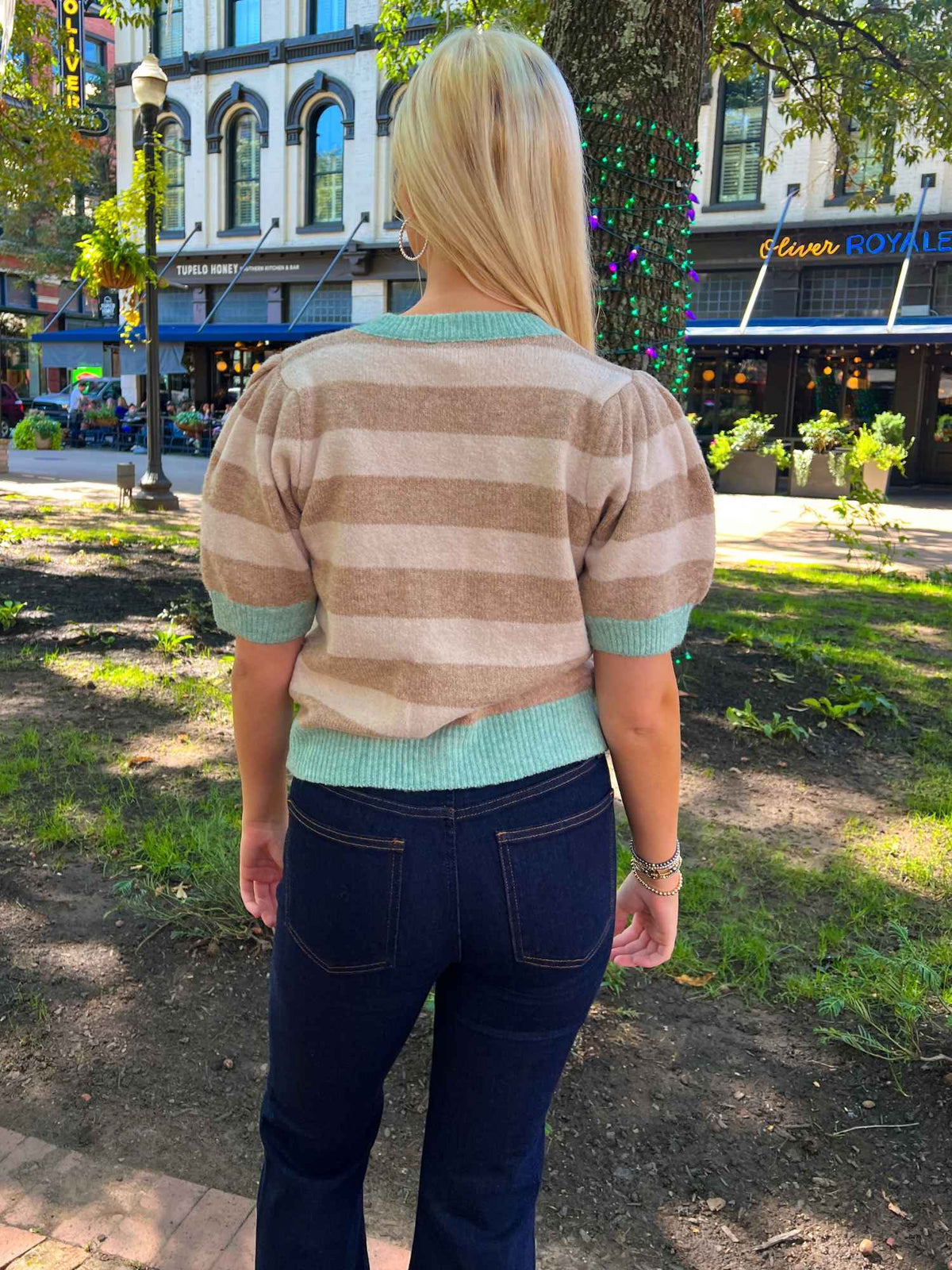 Mint Striped Horse Short Sleeve Cardigan Mint