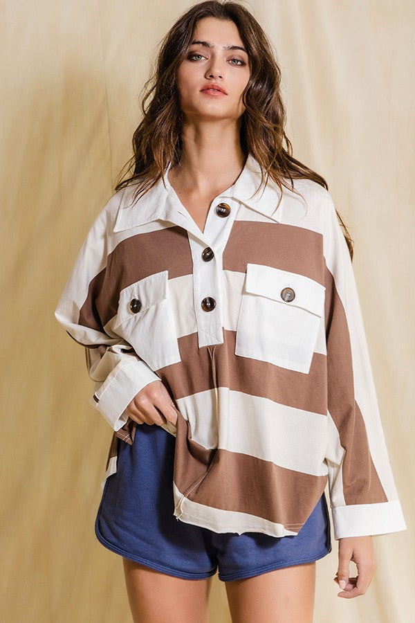 Stripe Collared Polo Top