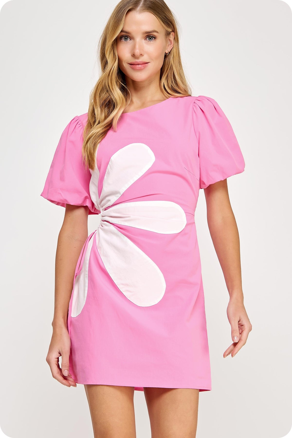 Strut & Bolt Side Cut-Out Floral Detail Mini Dress Pink Off-White