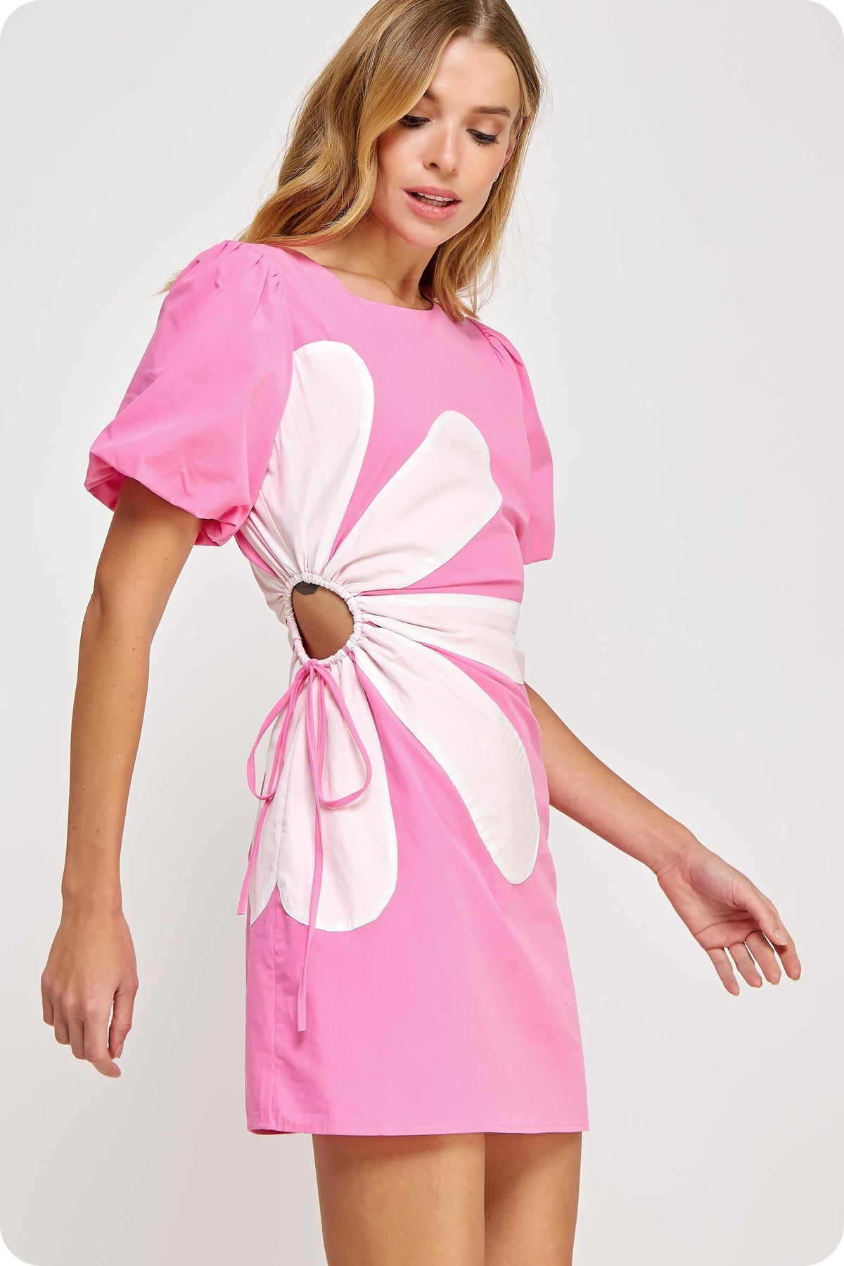 Strut & Bolt Side Cut-Out Floral Detail Mini Dress Pink Off-White