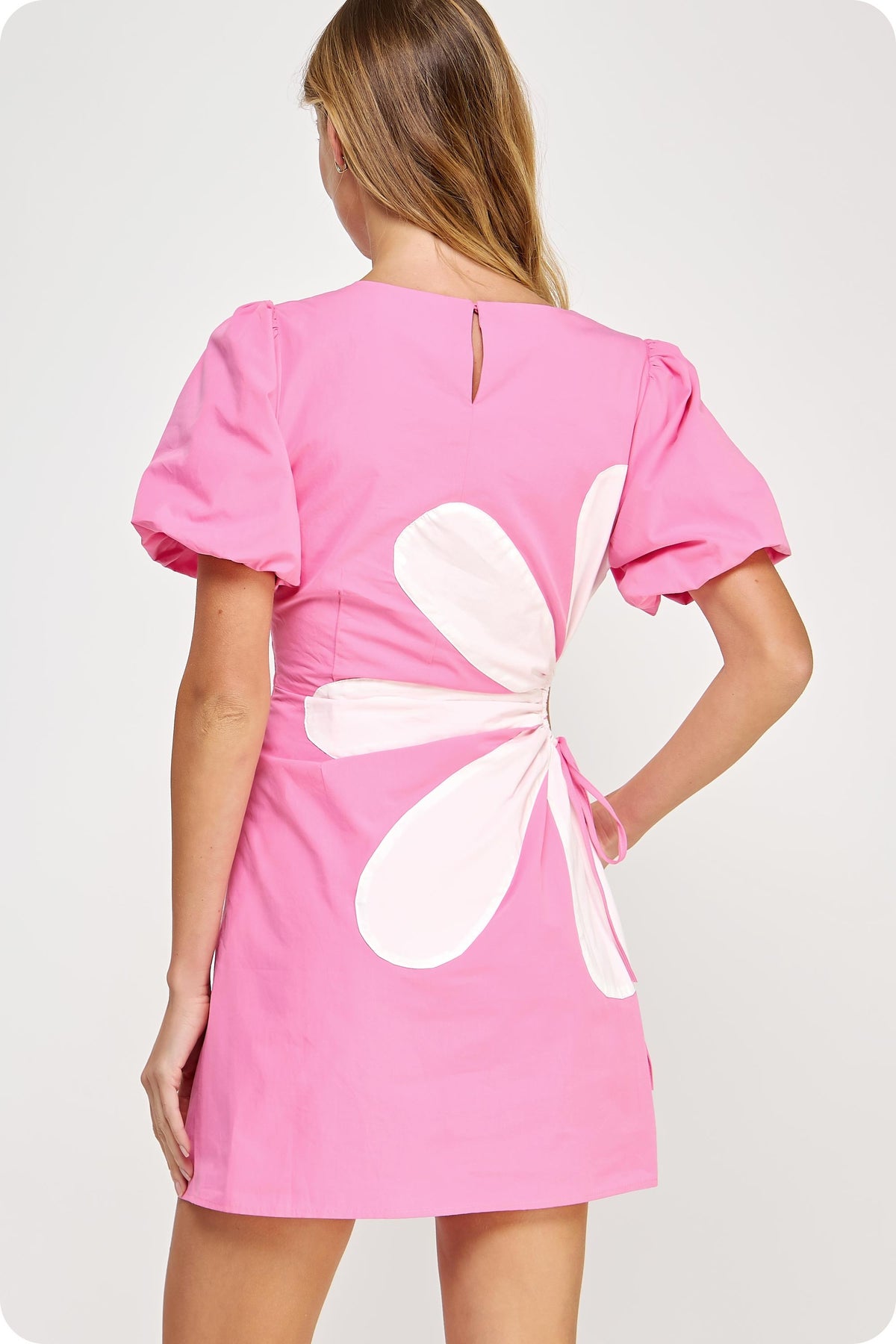 Strut & Bolt Side Cut-Out Floral Detail Mini Dress Pink Off-White