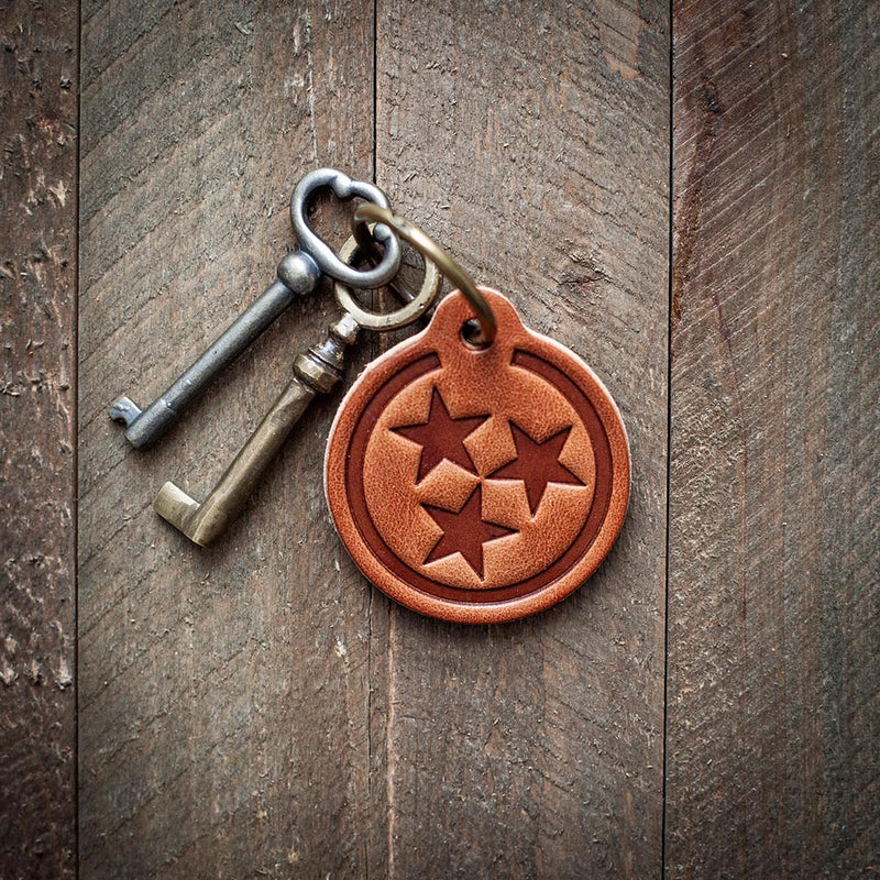 Sugarhouse Leather Circle Leather Keychain Tennessee Tri-Star