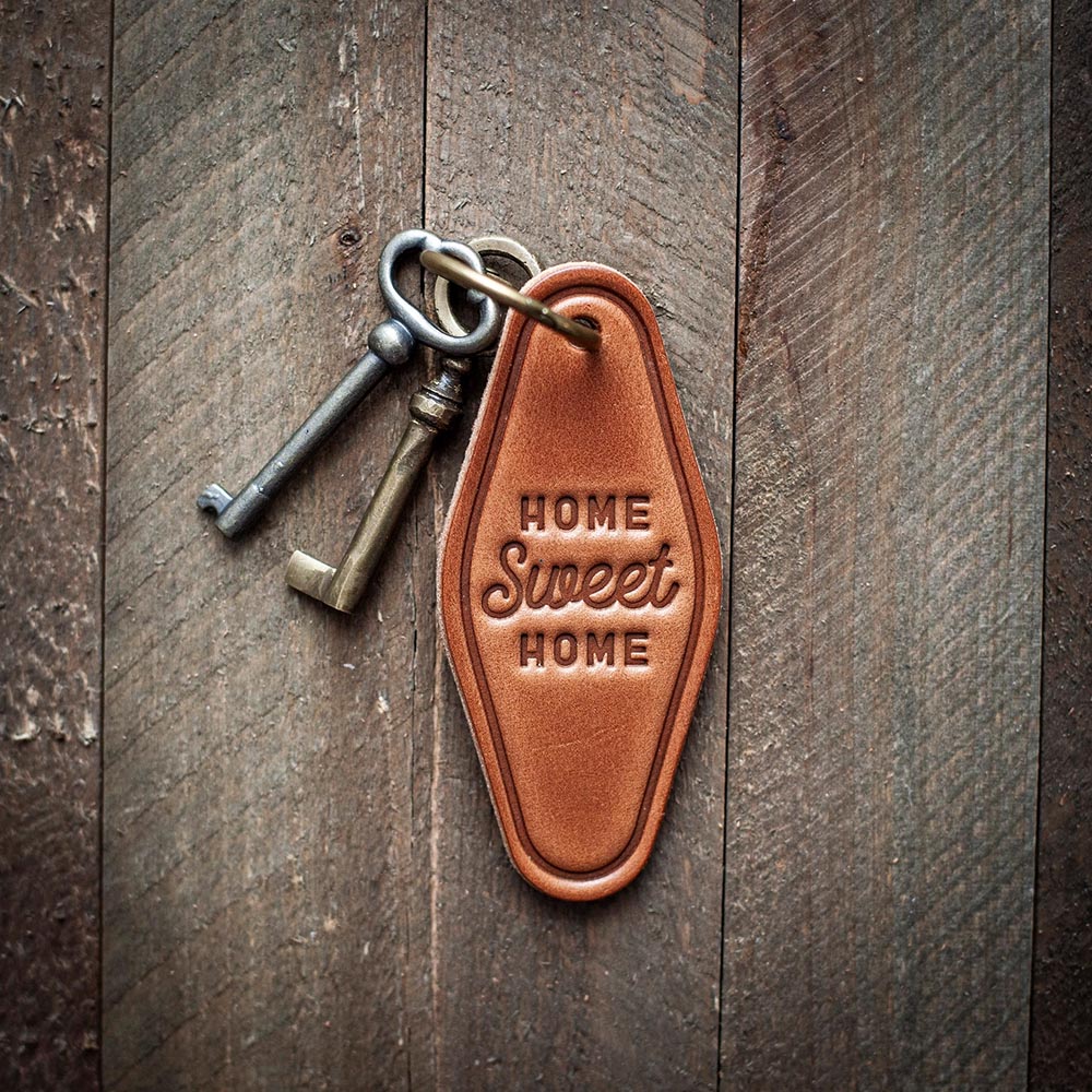 Sugarhouse Leather Motel Style Leather Keychain Home Sweet Home