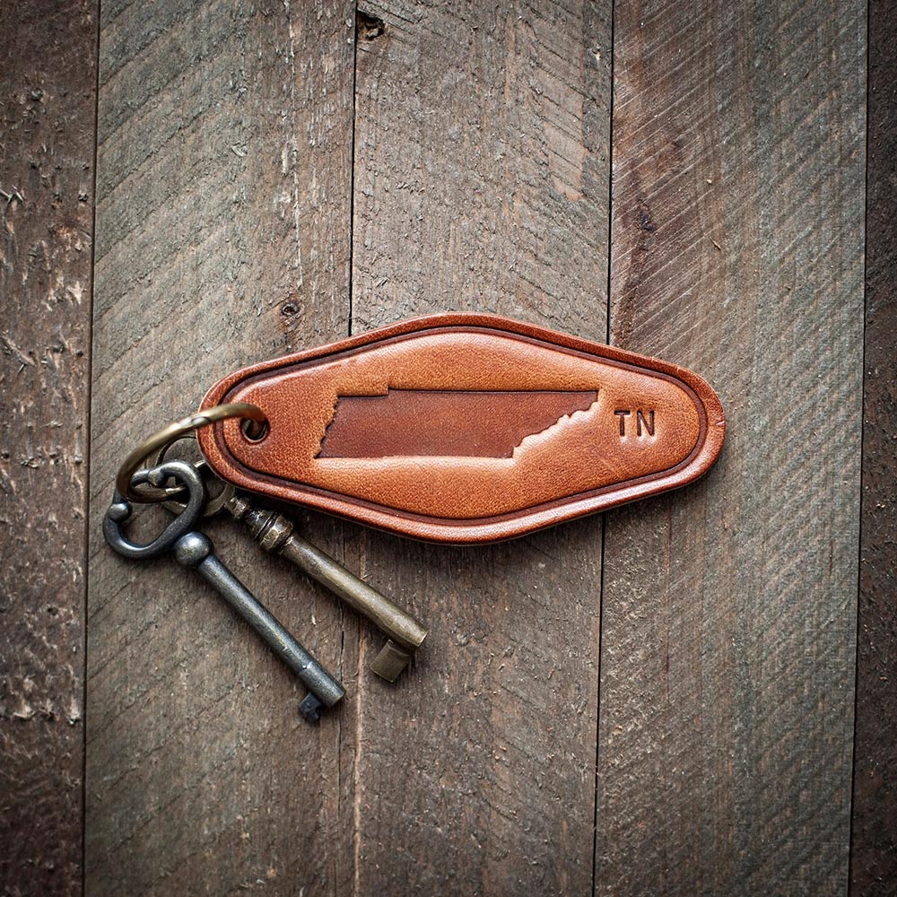 Sugarhouse Leather Motel Style Leather Keychain Tennessee State Shape