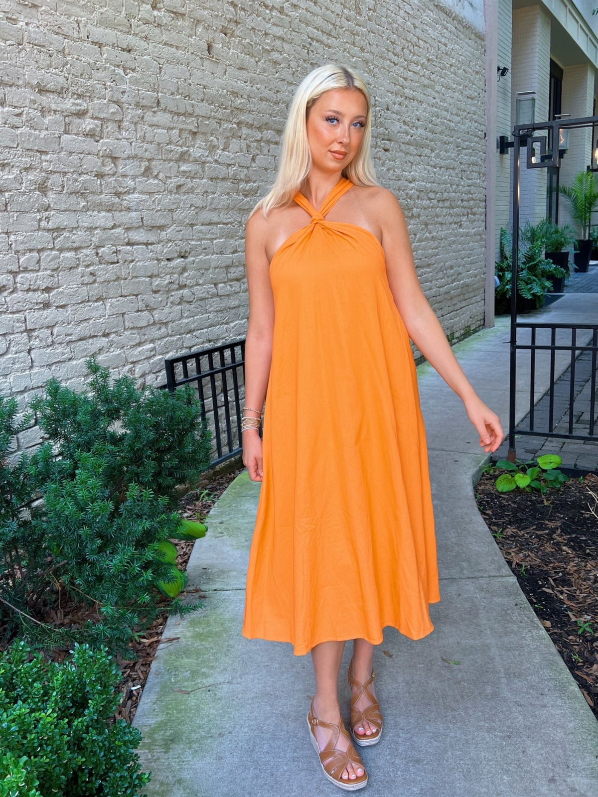 Sunset Linen Halter Midi Dress