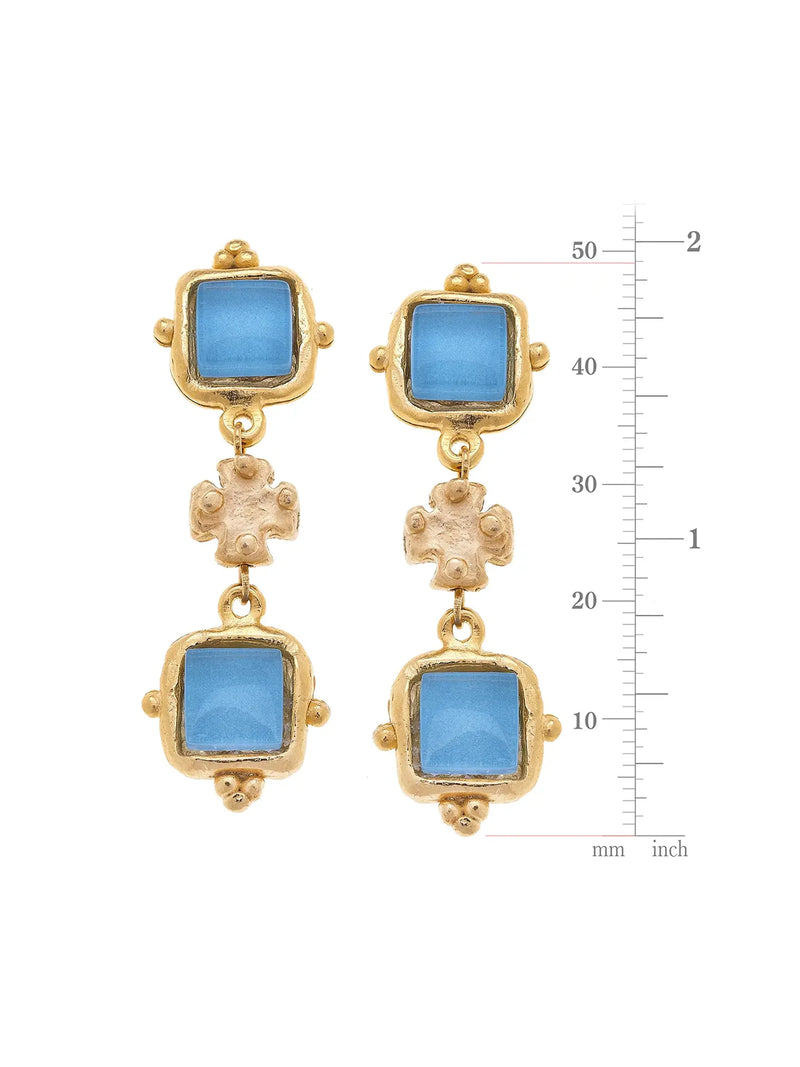 Susan Shaw Charlotte Deux Tier Earrings - Aqua
