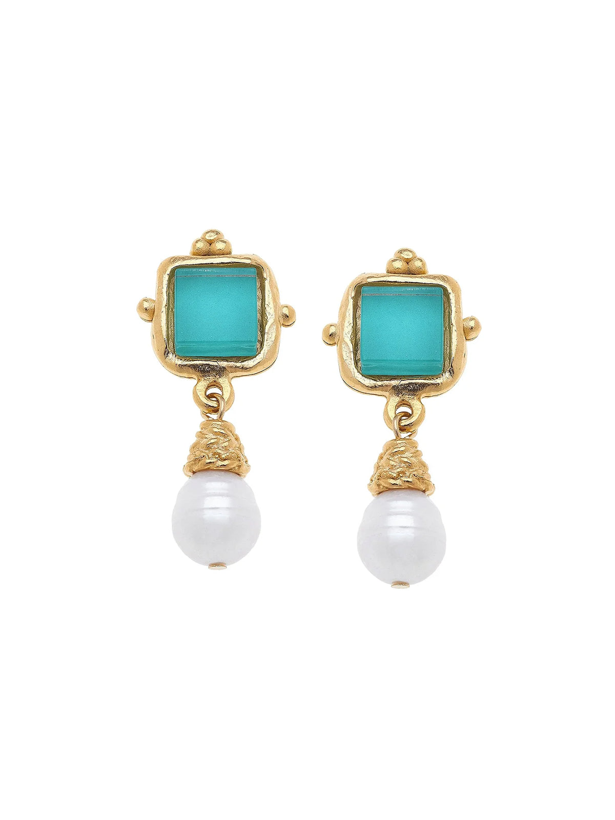 Susan Shaw Charlotte Pearl Drop Earrings - Riviera Teal