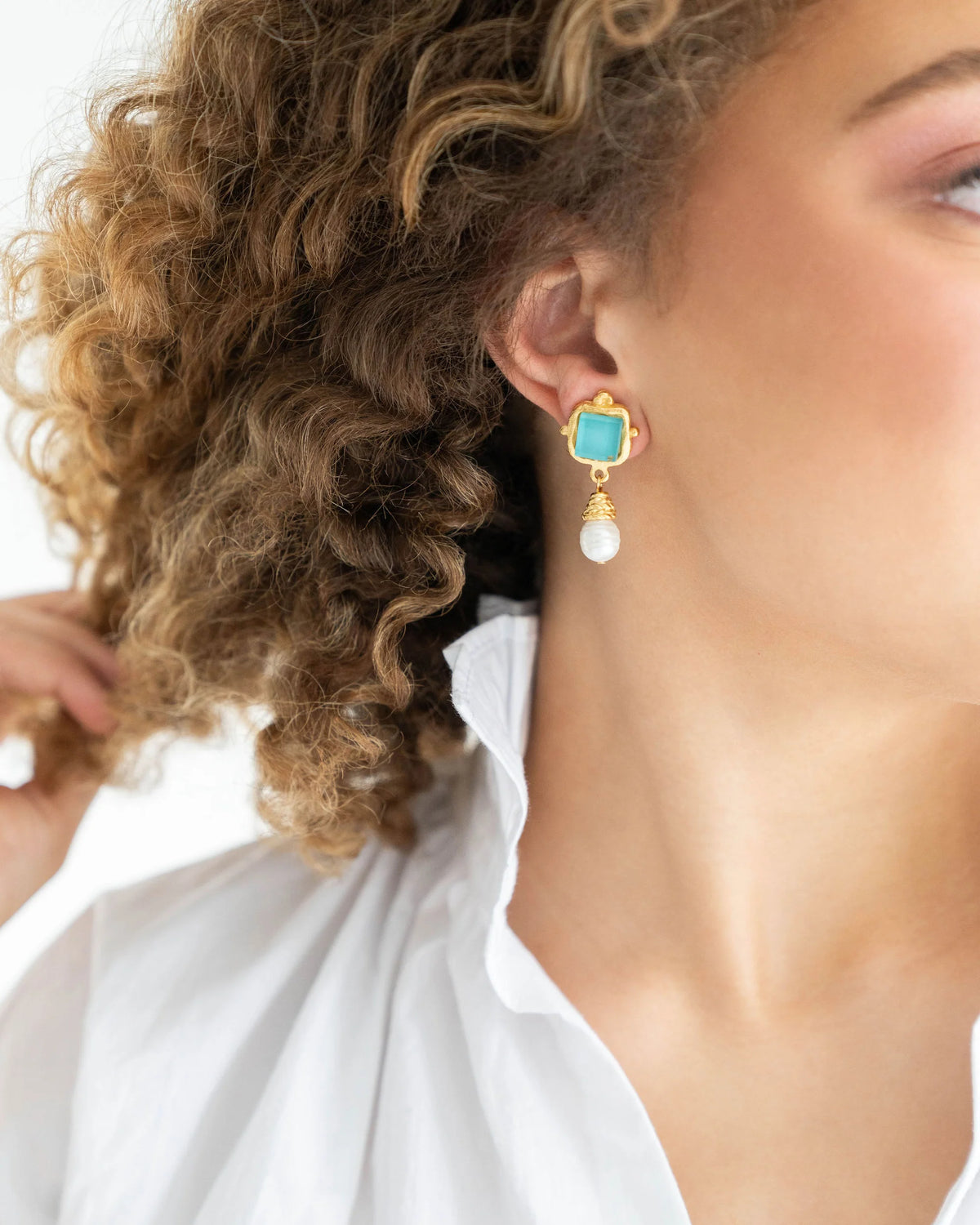 Susan Shaw Charlotte Pearl Drop Earrings - Riviera Teal