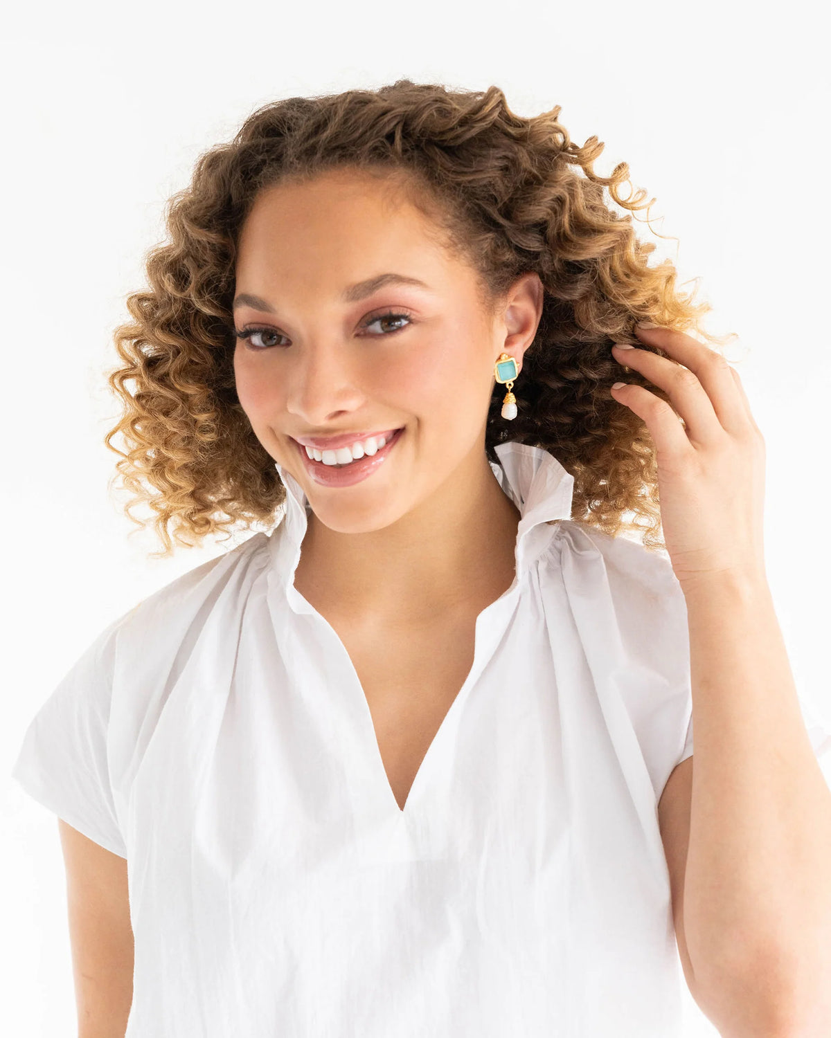 Susan Shaw Charlotte Pearl Drop Earrings - Riviera Teal