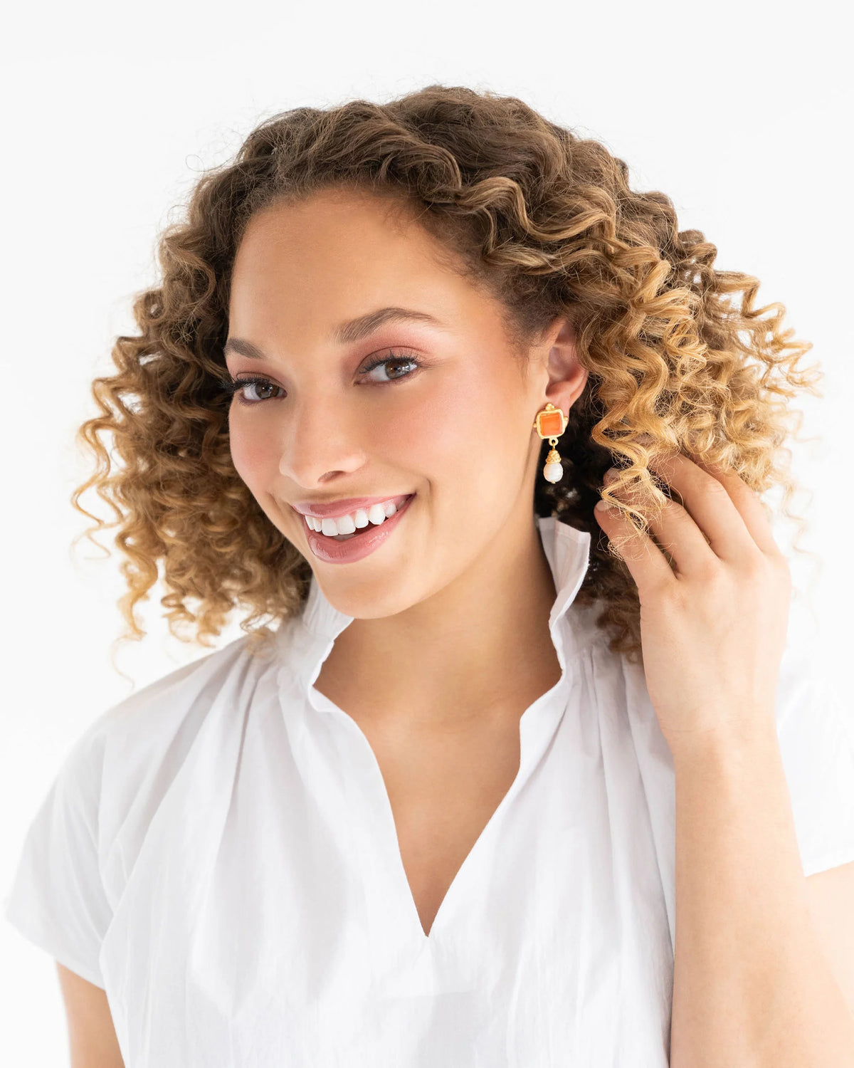 Susan Shaw Charlotte Pearl Drop Earrings in Tangerine French Glass
