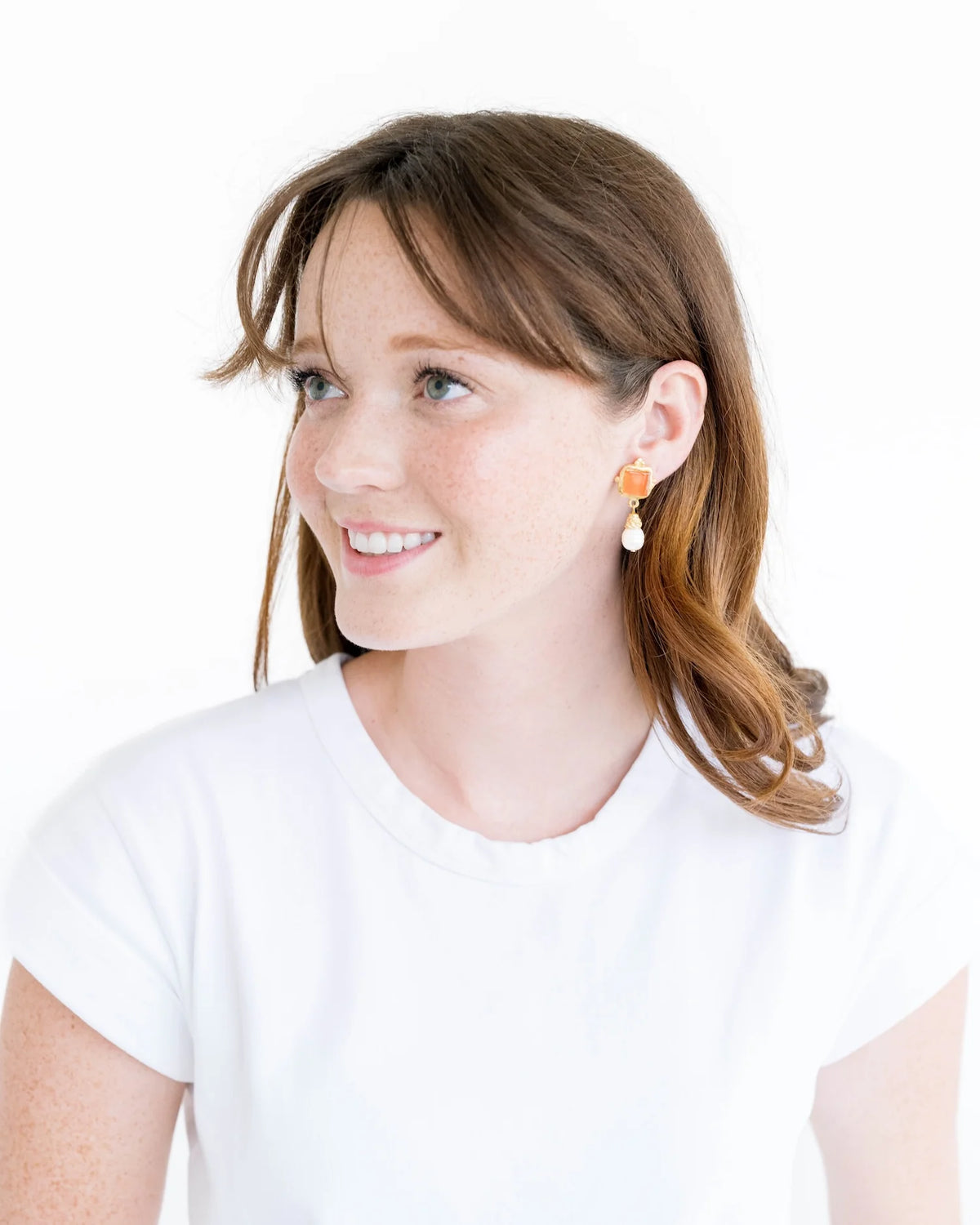 Susan Shaw Charlotte Pearl Drop Earrings in Tangerine French Glass