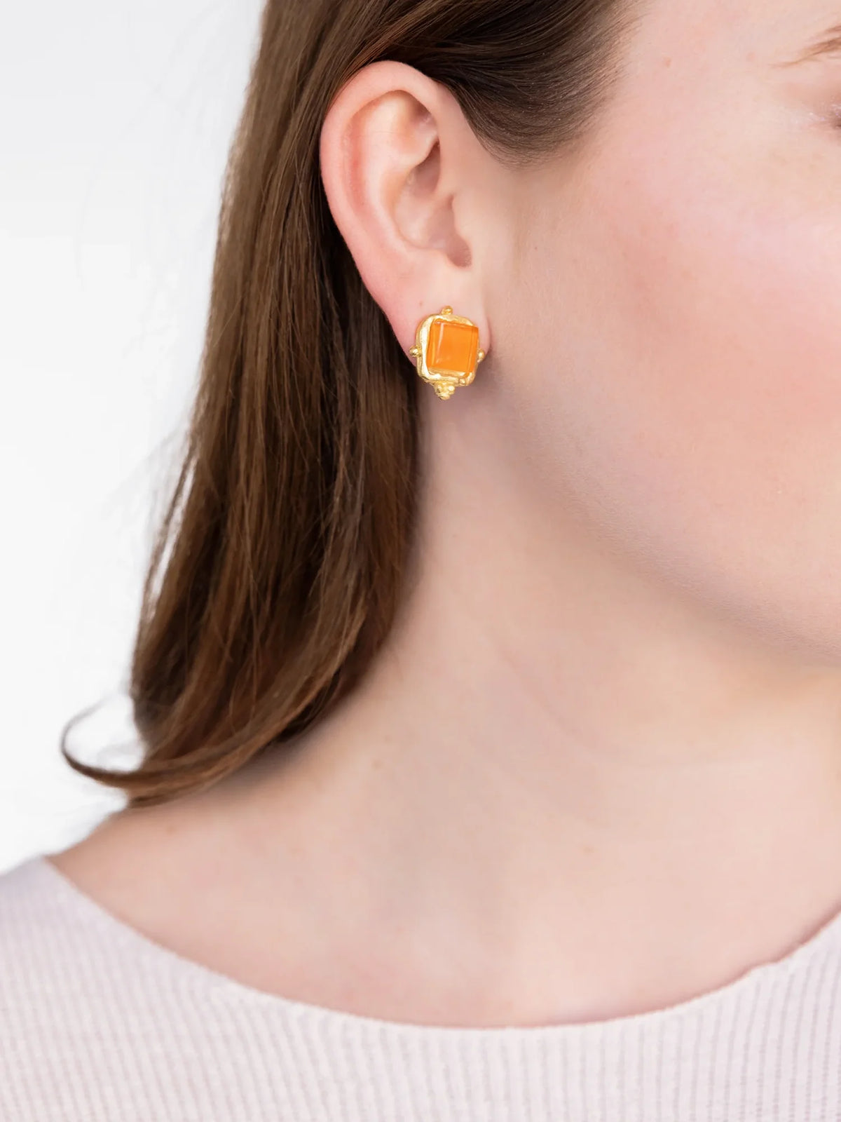 Susan Shaw Charlotte Studs in Tangerine French Glass